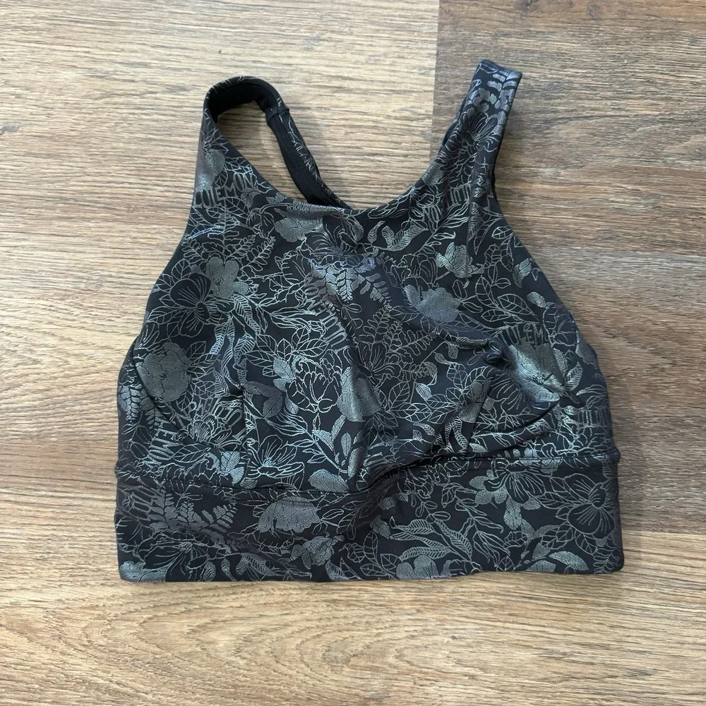 Lululemon Wunder Train Longline Bra Women's Sz 6 Black Floral Yoga‎ Athletic Gym